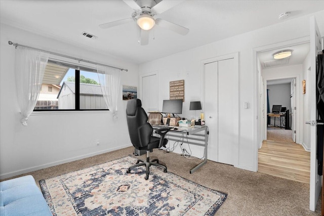 7597 Terra Linda Way, Redding, CA 96003 - carpeted office featuring baseboards and a ceiling fan