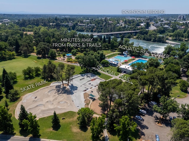 1836 Del Mar Ave, Redding, CA 96003 - aerial overview of property's location with a pool