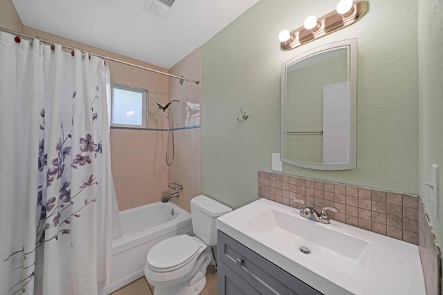 1945 Luning St, Red Bluff, CA 96080 - bathroom featuring tasteful backsplash, toilet, shower / bath combination with curtain, and vanity