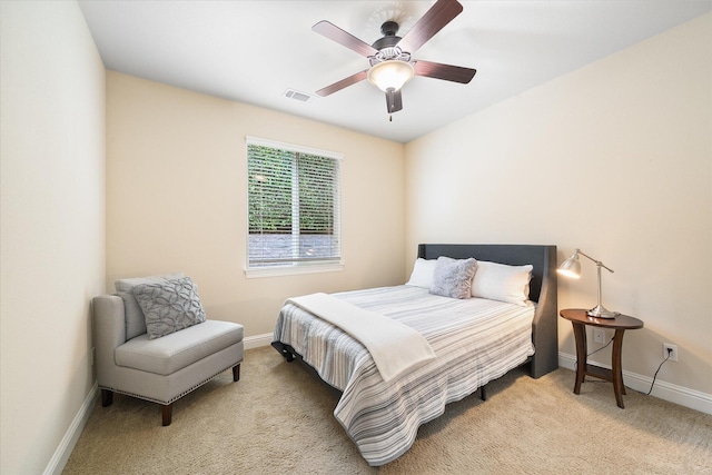 792 Bellagio, Redding, CA 96003 - bedroom with light carpet, baseboards, and ceiling fan