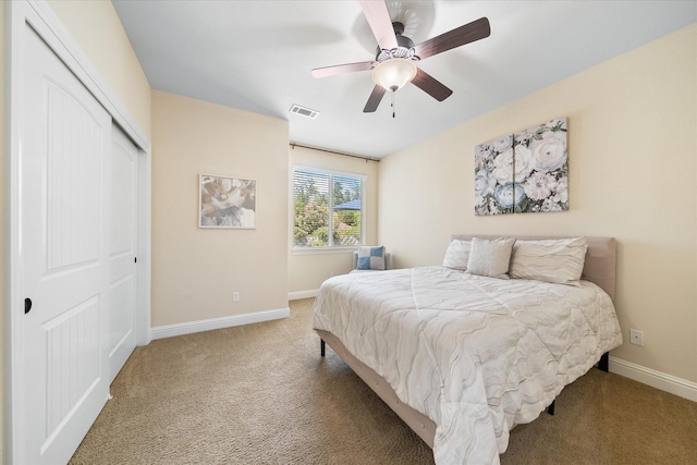 792 Bellagio, Redding, CA 96003 - carpeted bedroom featuring baseboards, a closet, and a ceiling fan