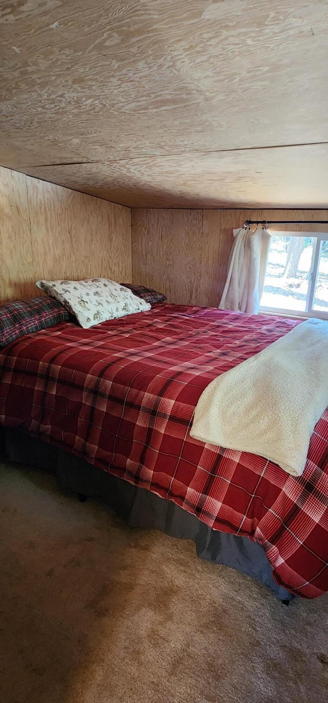 7670 Cedar Crest Rd, Shingletown, CA 96088 - carpeted bedroom with wooden walls