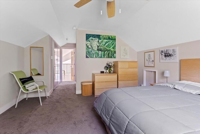 12876 E Fork Rd, French Gulch, CA 96033 - carpeted bedroom with vaulted ceiling, baseboards, and a ceiling fan