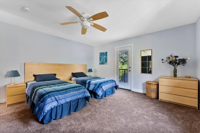 12876 E Fork Rd, French Gulch, CA 96033 - bedroom with access to outside, carpet, a ceiling fan, and baseboards