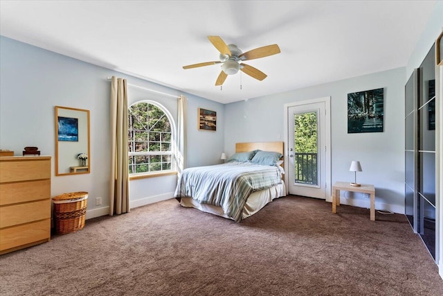 12876 E Fork Rd, French Gulch, CA 96033 - carpeted bedroom with access to outside, baseboards, and ceiling fan