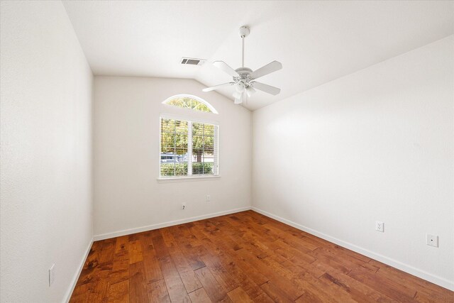 117 Yolla Bolly Trl, Redding, CA 96003 - empty room with hardwood / wood-style floors, vaulted ceiling, ceiling fan, and baseboards