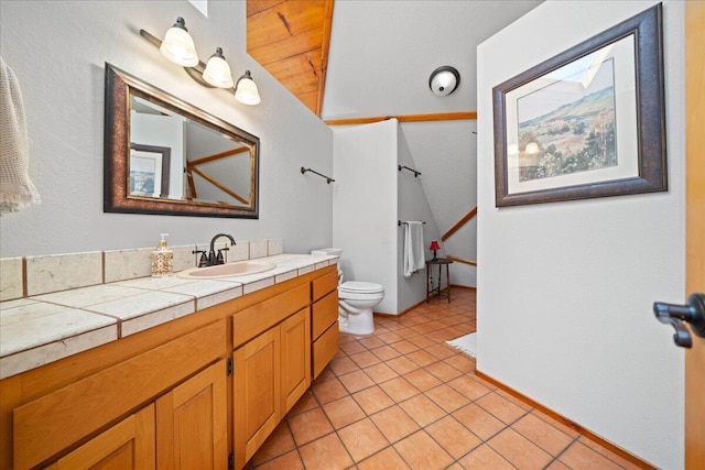19028 Rocky Trl, Lakehead, CA 96051 - bathroom featuring toilet, vanity, tile patterned flooring, and a shower