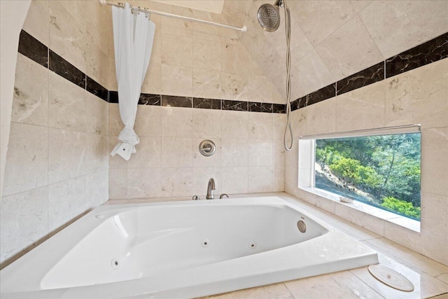 19028 Rocky Trl, Lakehead, CA 96051 - bathroom featuring a whirlpool tub and a tile shower