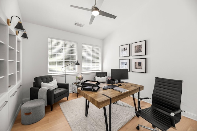 2154 Harvard Way, Redding, CA 96003 - office with a ceiling fan, vaulted ceiling, light wood finished floors, and baseboards