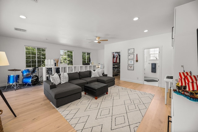 2154 Harvard Way, Redding, CA 96003 - living area featuring light wood-style flooring, a ceiling fan, recessed lighting, and baseboards