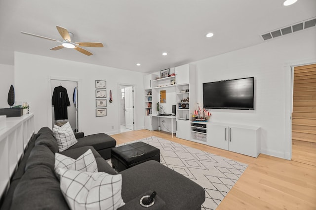 2154 Harvard Way, Redding, CA 96003 - living area featuring light wood-type flooring, a ceiling fan, recessed lighting, and baseboards
