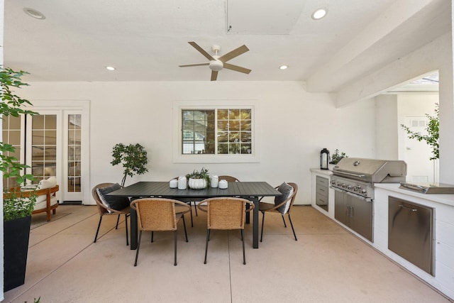 2154 Harvard Way, Redding, CA 96003 - view of patio / terrace with area for grilling, outdoor dining area, a grill, and a ceiling fan