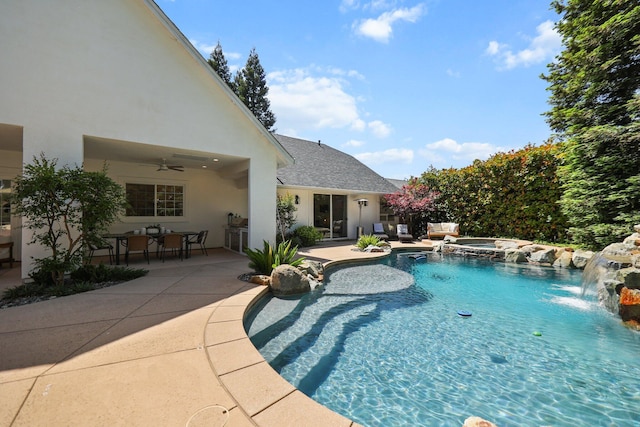 2154 Harvard Way, Redding, CA 96003 - view of pool with a ceiling fan, a patio area, and a pool with connected hot tub