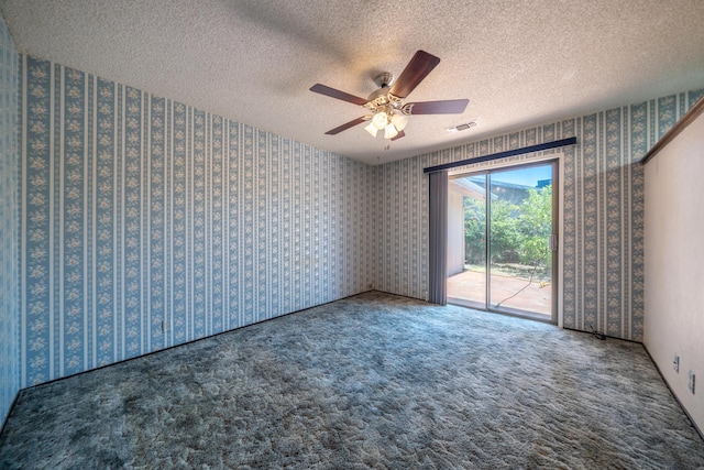 2683 Starlight Blvd, Redding, CA 96001 - empty room featuring wallpapered walls, carpet flooring, a textured ceiling, and a ceiling fan
