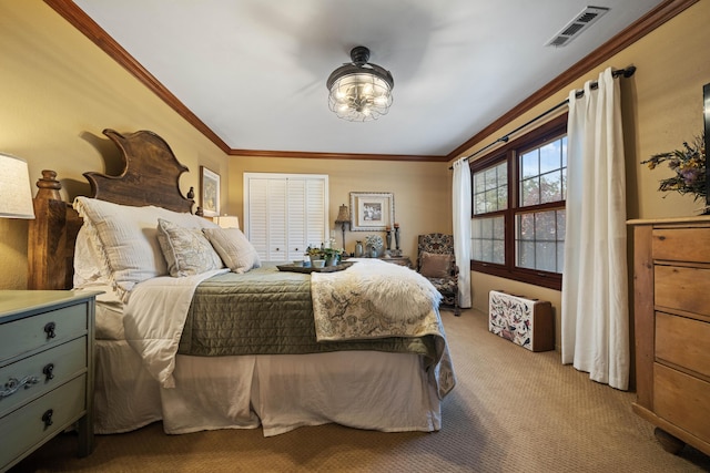 2990 Forest Hills Dr, Redding, CA 96002 - bedroom with light colored carpet and ornamental molding