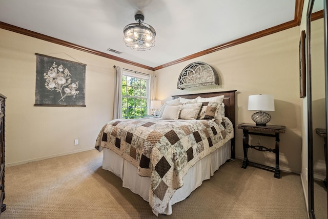 2990 Forest Hills Dr, Redding, CA 96002 - bedroom featuring carpet flooring, baseboards, crown molding, and a chandelier