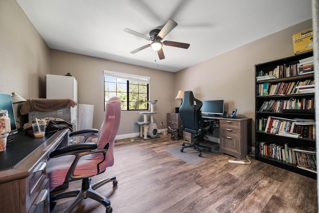 3608 Oasis Rd, Redding, CA 96003 - office space featuring a ceiling fan, wood finished floors, and baseboards