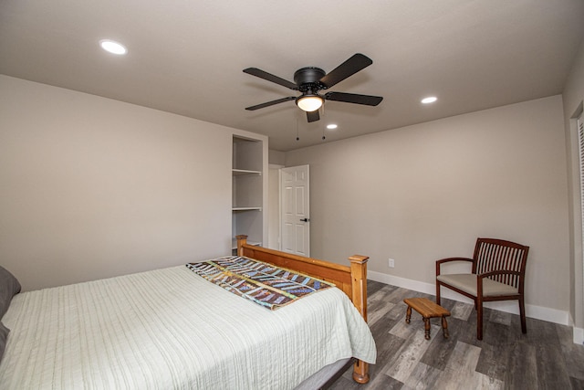 75 Sherman Dr, Red Bluff, CA 96080 - bedroom with wood finished floors, baseboards, recessed lighting, and ceiling fan