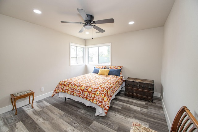 75 Sherman Dr, Red Bluff, CA 96080 - bedroom featuring baseboards, recessed lighting, wood finished floors, and ceiling fan