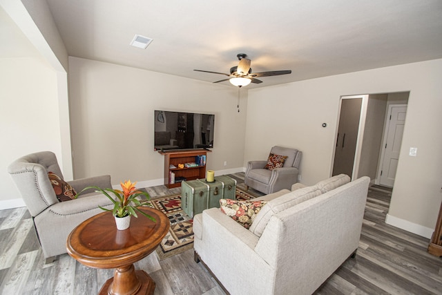 75 Sherman Dr, Red Bluff, CA 96080 - living room with wood finished floors, ceiling fan, and baseboards