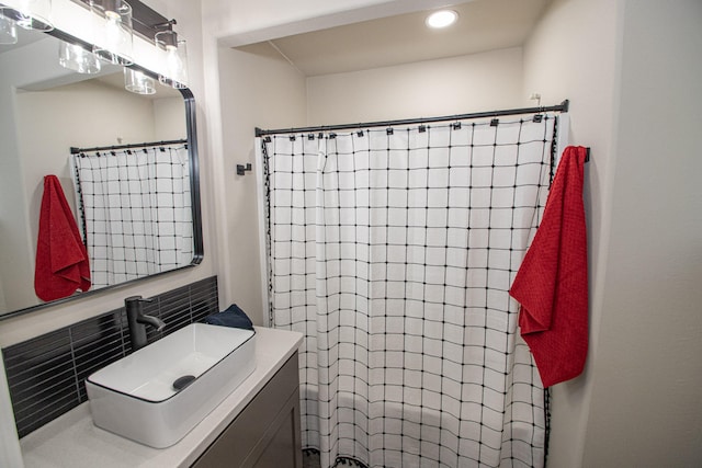 75 Sherman Dr, Red Bluff, CA 96080 - full bathroom with a shower with shower curtain, vanity, and recessed lighting
