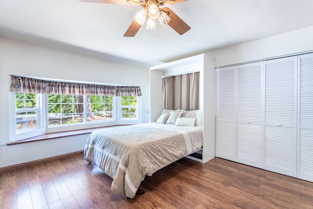35267 Nehemiah Dr, Shingletown, CA 96088 - bedroom featuring wood finished floors, ceiling fan, baseboards, and a closet