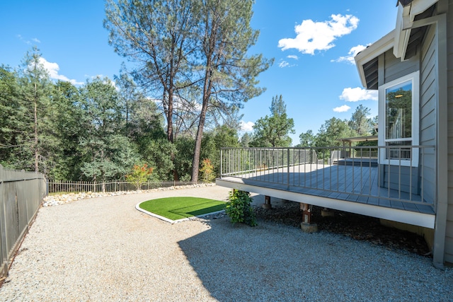 fenced backyard with a wooden deck