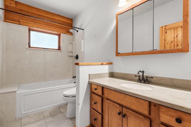 7185 Whispering Winds Ct, Shingletown, CA 96088 - full bathroom with tile patterned floors, vanity, toilet, and shower / bathtub combination