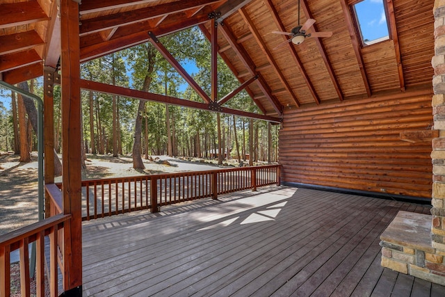 7185 Whispering Winds Ct, Shingletown, CA 96088 - wooden terrace with ceiling fan