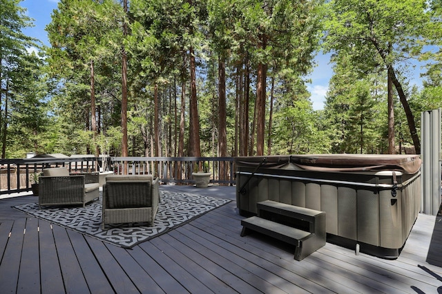30681 Sleepy Hollow Dr, Shingletown, CA 96088 - wooden terrace with a hot tub