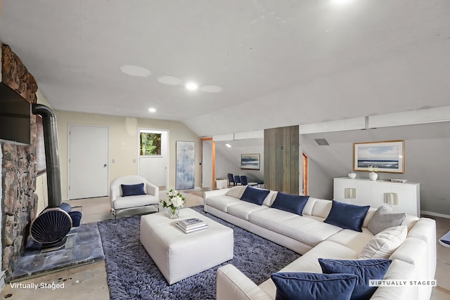 30681 Sleepy Hollow Dr, Shingletown, CA 96088 - living room with lofted ceiling and concrete floors