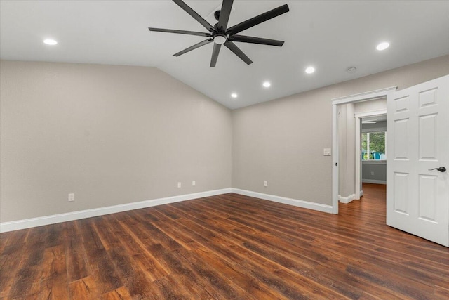 507 Olympic St, Redding, CA 96003 - spare room featuring ceiling fan, recessed lighting, dark wood-style flooring, baseboards, and lofted ceiling