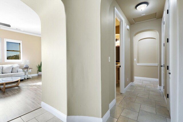 20284 Domaine Pl, Anderson, CA 96007 - corridor with arched walkways, ornamental molding, and baseboards