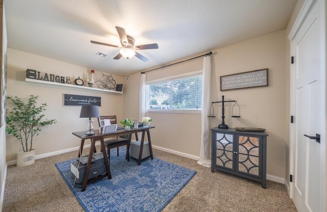 3689 Suzanne Way, Redding, CA 96002 - carpeted home office featuring ceiling fan and baseboards