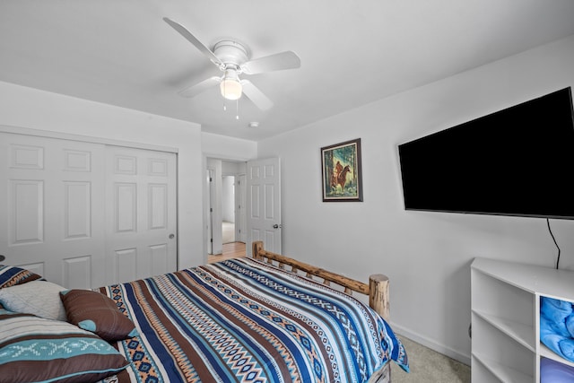 1706 Stanton Dr, Shasta Lake, CA 96019 - bedroom featuring light colored carpet, a closet, and a ceiling fan