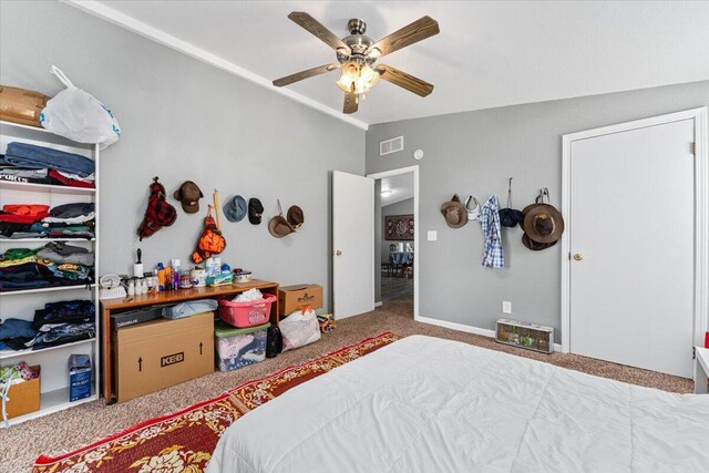 16605 Lassen Ave, Anderson, CA 96007 - carpeted bedroom featuring vaulted ceiling and ceiling fan