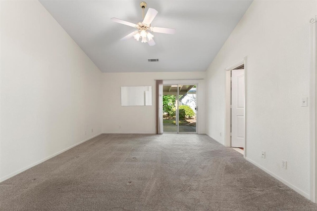1366 Carla Cir, Redding, CA 96003 - unfurnished room featuring vaulted ceiling, carpet flooring, ceiling fan, and baseboards
