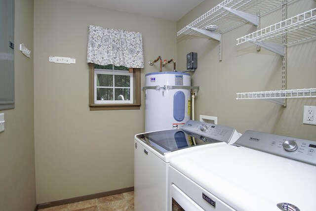 7289 Clarabelle Ln, Shingletown, CA 96088 - washroom featuring independent washer and dryer, strapped water heater, and baseboards