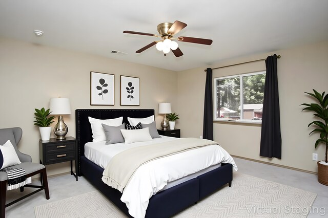 7289 Clarabelle Ln, Shingletown, CA 96088 - bedroom featuring light carpet, a ceiling fan, and baseboards