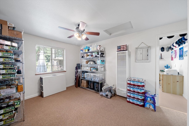 37189 Galena Cir, Burney, CA 96013 - misc room featuring a heating unit, attic access, carpet flooring, and ceiling fan
