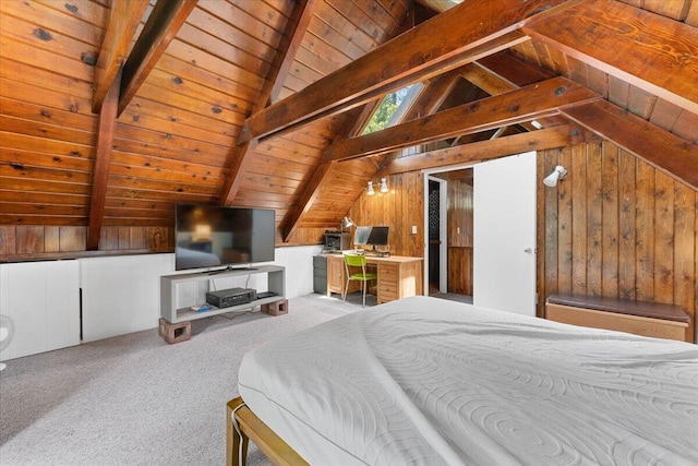 38290 Battle Creek Ave, Mineral, CA 96063 - bedroom featuring carpet flooring, wooden ceiling, and wooden walls