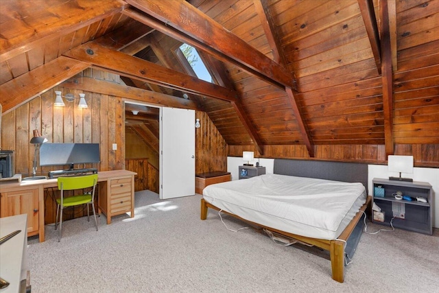 38290 Battle Creek Ave, Mineral, CA 96063 - carpeted bedroom with wooden ceiling, an office area, and wood walls