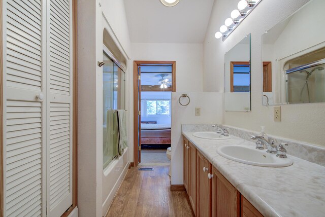 34836 Emigrant Trl, Shingletown, CA 96008 - full bath with a closet, wood finished floors, double vanity, and baseboards