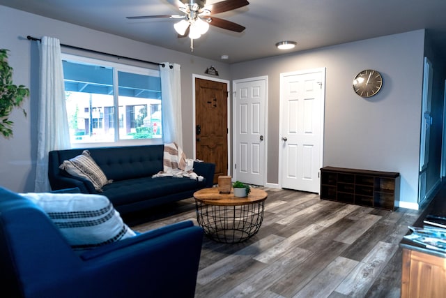 1018 Pineland Dr, Redding, CA 96002 - living room with ceiling fan, wood finished floors, and baseboards