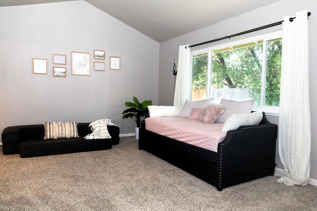 1018 Pineland Dr, Redding, CA 96002 - bedroom with carpet flooring, vaulted ceiling, and baseboards
