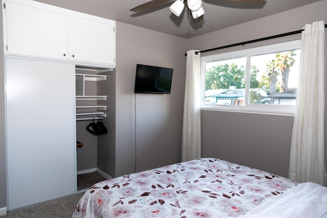 1018 Pineland Dr, Redding, CA 96002 - bedroom with carpet flooring, a closet, baseboards, and a ceiling fan
