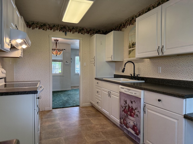 1434 Jeffries Ave, Anderson, CA 96007 - kitchen featuring dishwasher, a sink, ventilation hood, range with electric stovetop, and dark countertops