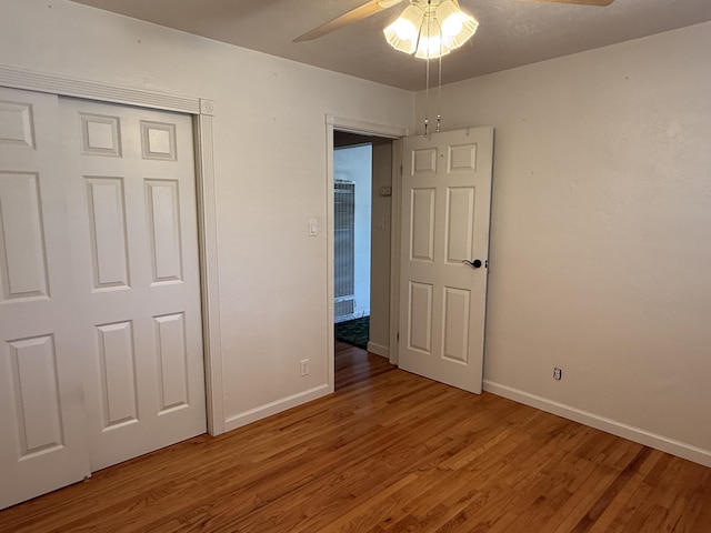 1434 Jeffries Ave, Anderson, CA 96007 - unfurnished bedroom featuring light wood-type flooring, baseboards, a closet, and ceiling fan