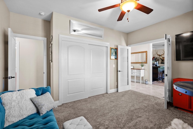 22540 Brady Ct, Red Bluff, CA 96080 - living area with a ceiling fan, carpet flooring, and baseboards