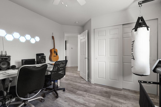 910 Montcrest Dr, Redding, CA 96003 - home office featuring wood finished floors and ceiling fan